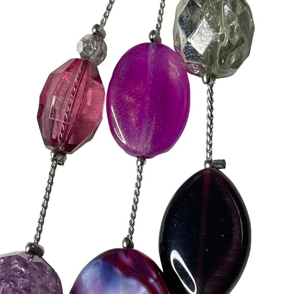 Multicolor NK Beaded Necklace Adjustable Length Purple Pink Silver Beads u Fashi - Picture 5 of 5